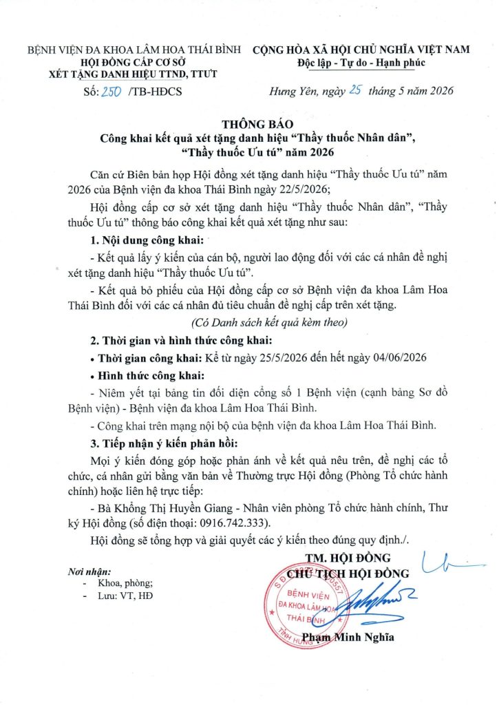 1 So 250 Thong bao cong khai ket qua xet tang danh hieu Thay thuoc Nhan dan Thay thuoc uu tu nam 2026